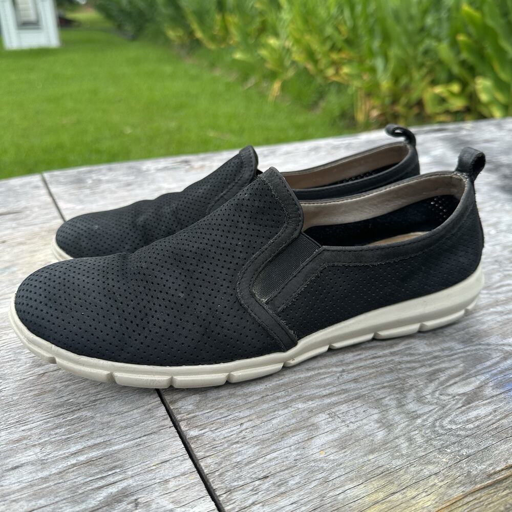 The Flexx Women's 7.5 Loafers Flats Slip On Perforated Black White Sneakers 910